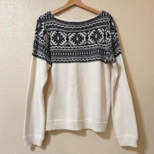 LRL Ralph Lauren Size XL Sweater White Navy Blue Fair Isle Cotton Bend Vintage